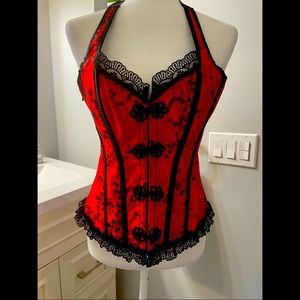 Womens Red/Black XL  adjustable corset, lace detail, crotchet buttons, zipper
